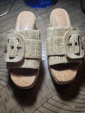 Sam & Libby Natural Woven Buckle Slide Mules